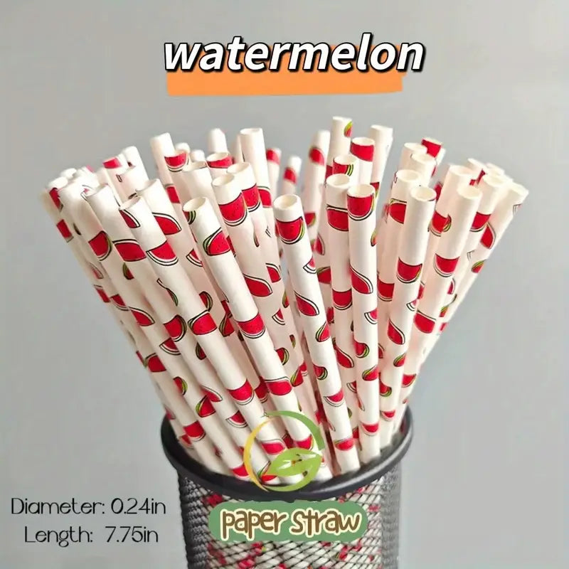 Pajillas de Papel Biodegradables y Ecológicas de la Serie Frutal (Paquetes de 25/100)