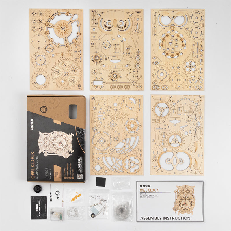 Modelo de Reloj Mecánico de Búho de Madera para Decoración del Hogar