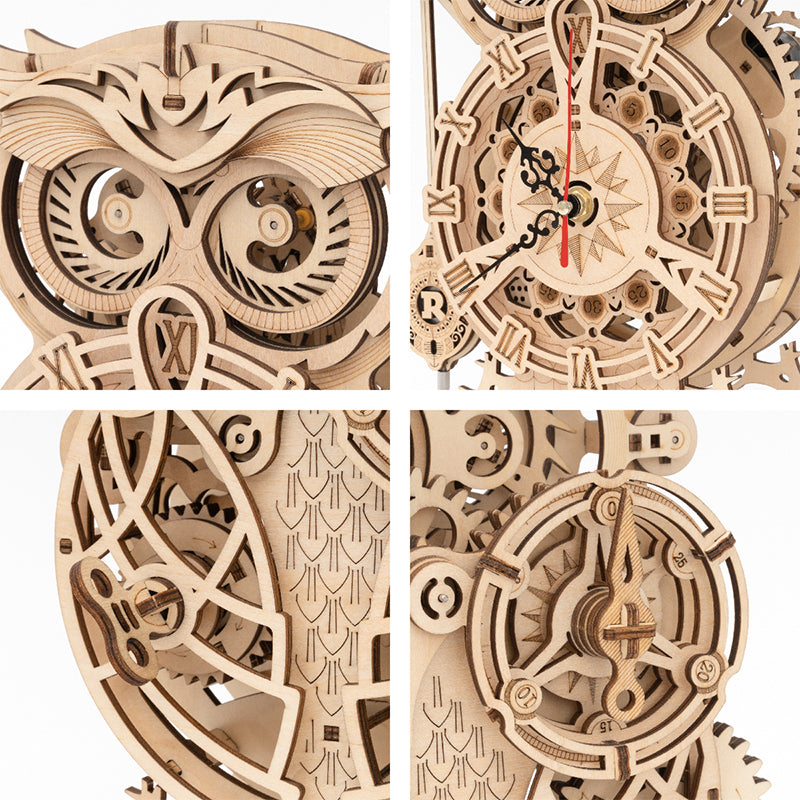 Modelo de Reloj Mecánico de Búho de Madera para Decoración del Hogar