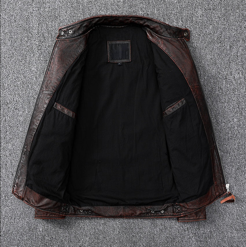 Vintage Brown Classic Biker Leather Jacket for Men