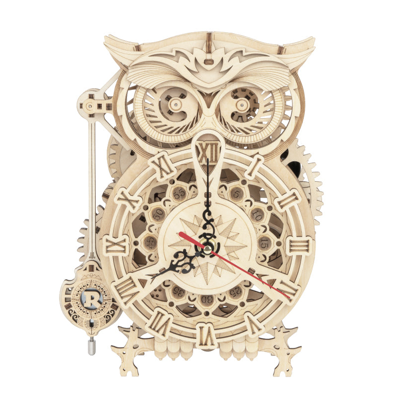 Modelo de Reloj Mecánico de Búho de Madera para Decoración del Hogar