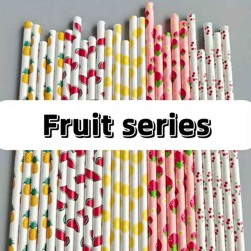 Pajillas de Papel Biodegradables y Ecológicas de la Serie Frutal (Paquetes de 25/100)