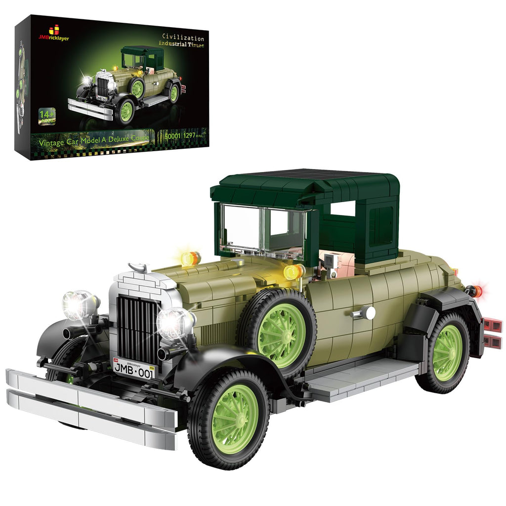 JMBricklayer Oldtimer Car Kits con Luces 50001 Kits de Modelo de Auto Clásico Retro para Adultos Autos Antiguos Decoraciones de Exhibición para Coleccionistas Juguetes de Construcción Regalos para Hombres (1297 PCS)