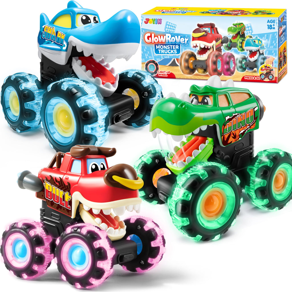 JOYIN 3Pcs Monster Truck Spielzeug leuchtende Autos Monster Treads Lightning Wheels Spielzeugautos für Jungen und Mädchen ab 3 Jahren