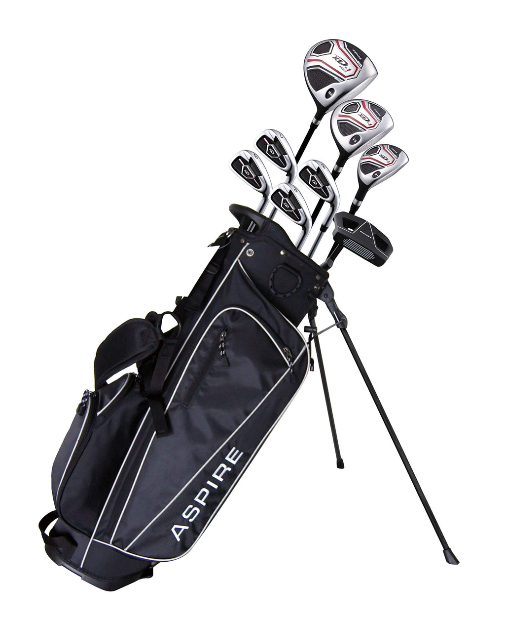Aspire XD1 Set Completo de Golf para Adolescentes Incluye Driver, Madera de Fairway, Híbrido, Hierros 7 8 9, Wedge, Putter, Bolsa con Soporte y 3 Cubiertas para Cabeza de Palo para Edades de 13 a 16 años, Mano Derecha - Altura 51" - 56"