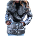 ChicCrate Winter Outfits For WomenWomenS Metallic Shiny Faux Fur Hood Puffer Jacket Raw Hem Puffy Bubble Cotton-Padded Thick Warm Top Streetwear Sacos De Mujer Para Vestir Elegantes(GrayM)