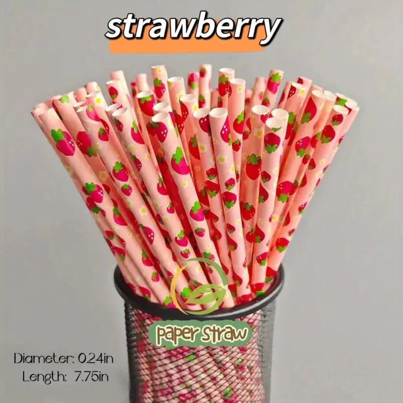 Pajillas de Papel Biodegradables y Ecológicas de la Serie Frutal (Paquetes de 25/100)