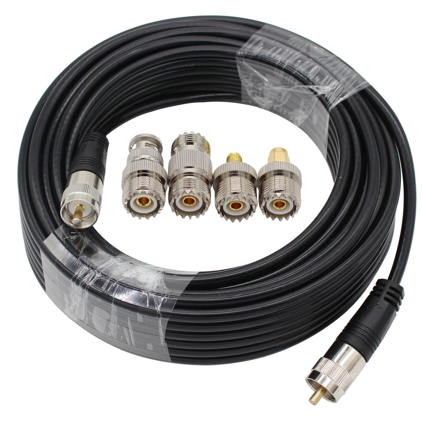 Cable Coaxial exgoofit RG8X 50ft para Radio CB + Adaptador de UHF SO239 Hembra a SMA/UHF/BNC Paquete de 4 para Radio CB Amateur y Medidor SWR