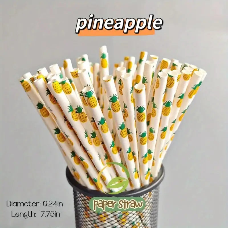 Pajillas de Papel Biodegradables y Ecológicas de la Serie Frutal (Paquetes de 25/100)