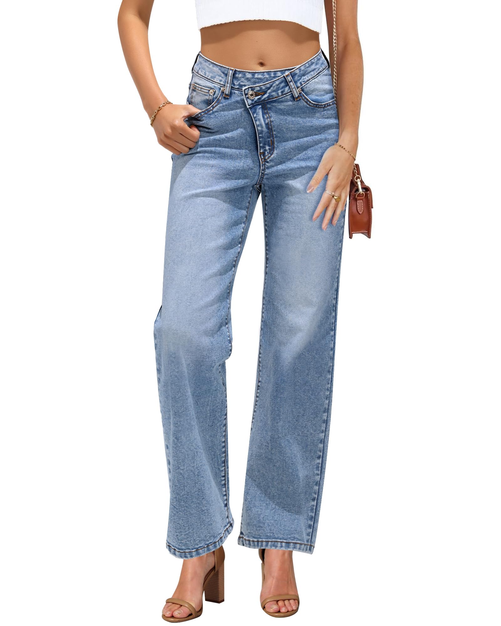 GRAPENT Stretchy Jeans for Women High Waisted Straight Leg Jeans for Women Womens Straight Leg Jeans Cute Jeans Baggy Jeans Y2K Women Womens Clothing Color Lapis Blue X-Large Size 16 Size 18