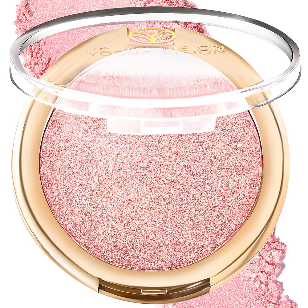 YOUNG VISION Baked Highlighter Powder Palette Sheer Pearl Shimmer Shades for Face Highlighter Makeup Rose/Pink Blush Powder Highly Pigmented Iluminadores de Maquillaje 0.19 Oz(Pack of 1)
