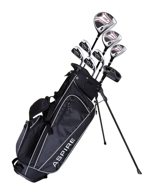 Aspire XD1 Set Completo de Golf para Adolescentes Incluye Driver, Madera de Fairway, Híbrido, Hierros 7 8 9, Wedge, Putter, Bolsa con Soporte y 3 Cubiertas para Cabeza de Palo para Edades de 13 a 16 años, Mano Derecha - Altura 51" - 56"