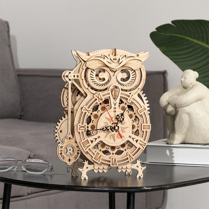 Modelo de Reloj Mecánico de Búho de Madera para Decoración del Hogar