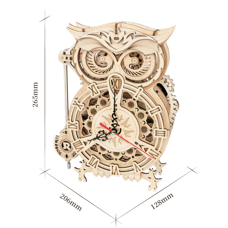Modelo de Reloj Mecánico de Búho de Madera para Decoración del Hogar