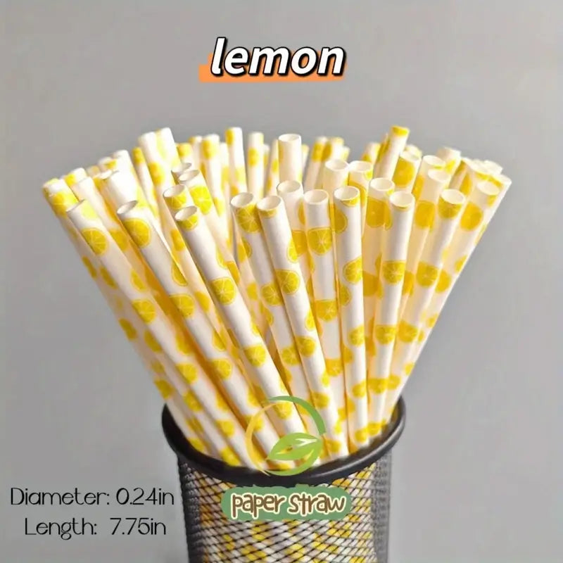 Pajillas de Papel Biodegradables y Ecológicas de la Serie Frutal (Paquetes de 25/100)