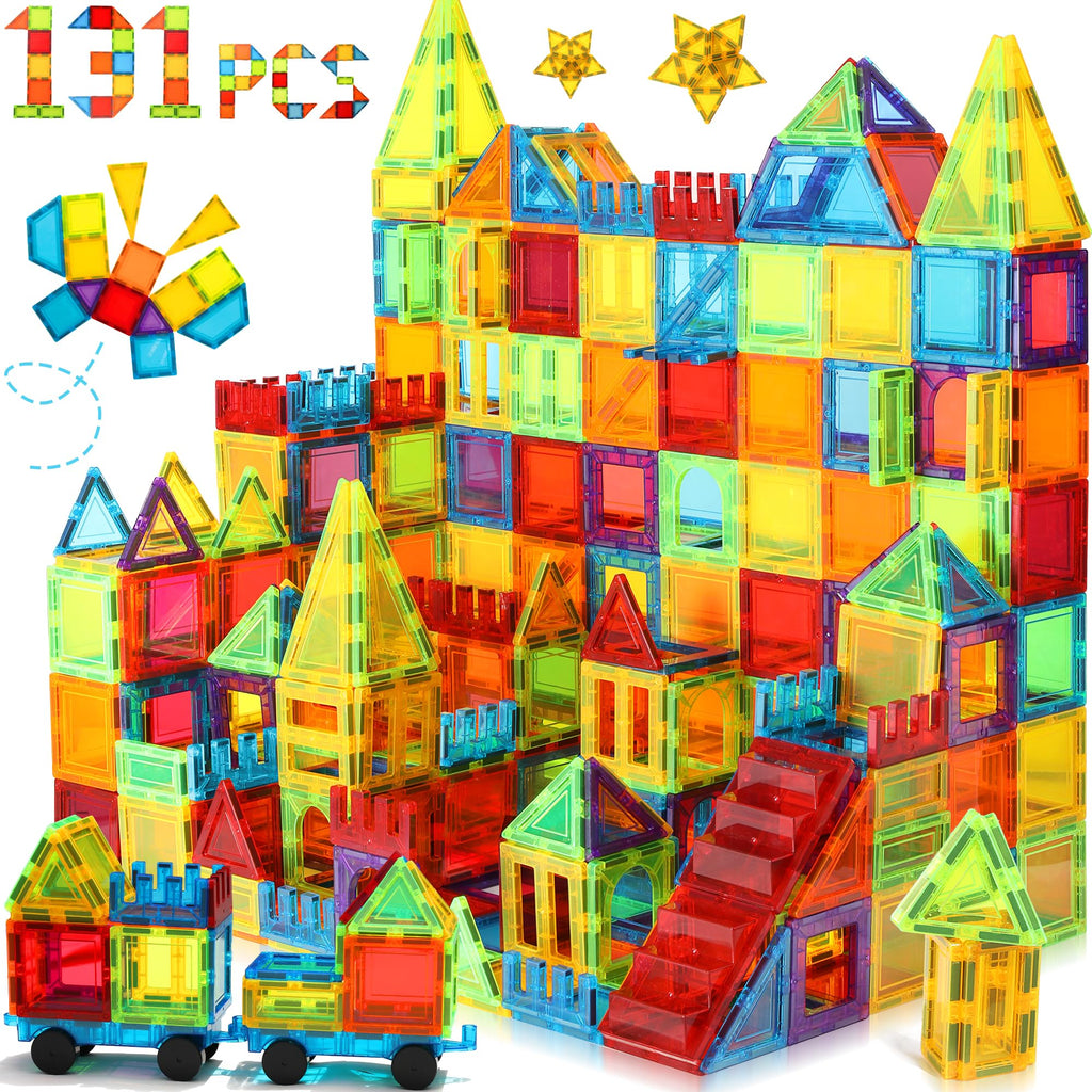 Magnetische Bauklötze Spielzeug 131 Stück mit 2 Autos Magnetische Kacheln Spielzeug für Kinder Learning Magnetic Magnet Spielzeug für Kleinkinder Spielzeug für 3 4 5 6 7 8 Jahre Junge Mädch