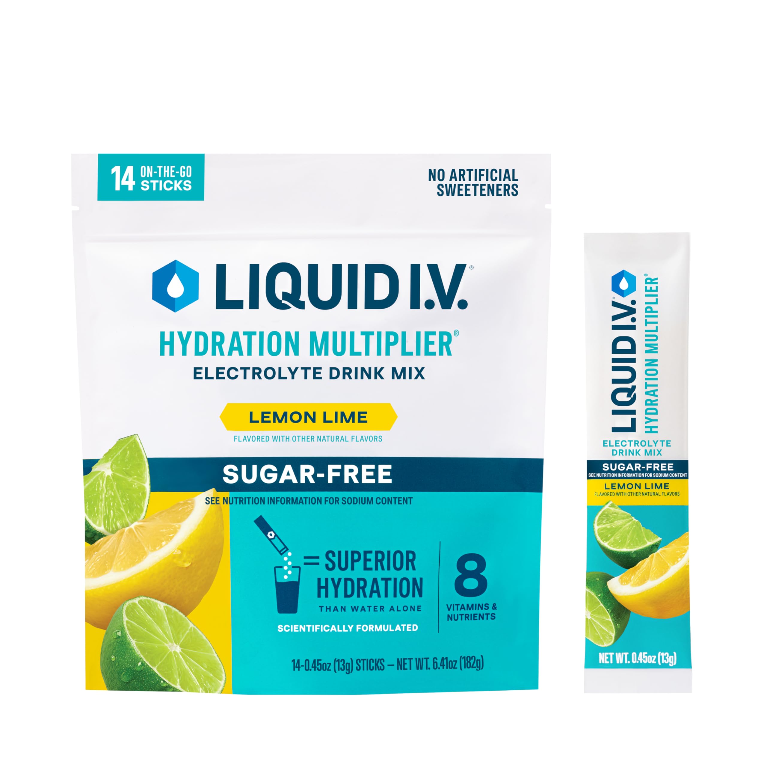 LIQUID I.V. Multiplicador de Hidratación Sin Azúcar - Limón Lima - Paquetes de Polvo Hidratante | Polvo de Electrolitos Amarillo