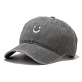 Gorra de Béisbol de Cara Sonriente Vintage Desgastada de Perfil Bajo Algodón No Estructurado Sombrero de Papá Ajustable para Mujeres y Hombres (Gris)