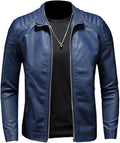 Maiyifu-GJ Chaqueta de Cuero Artificial Ajustada con Cuello Alto para Hombres, Chaqueta Motociclista, Chaqueta para Motoristas (AzulA1Grande)