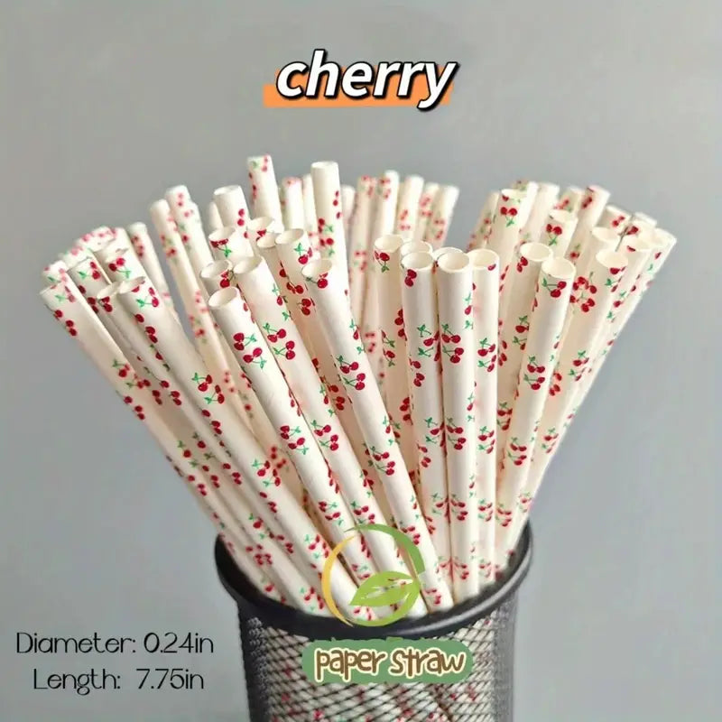 Pajillas de Papel Biodegradables y Ecológicas de la Serie Frutal (Paquetes de 25/100)