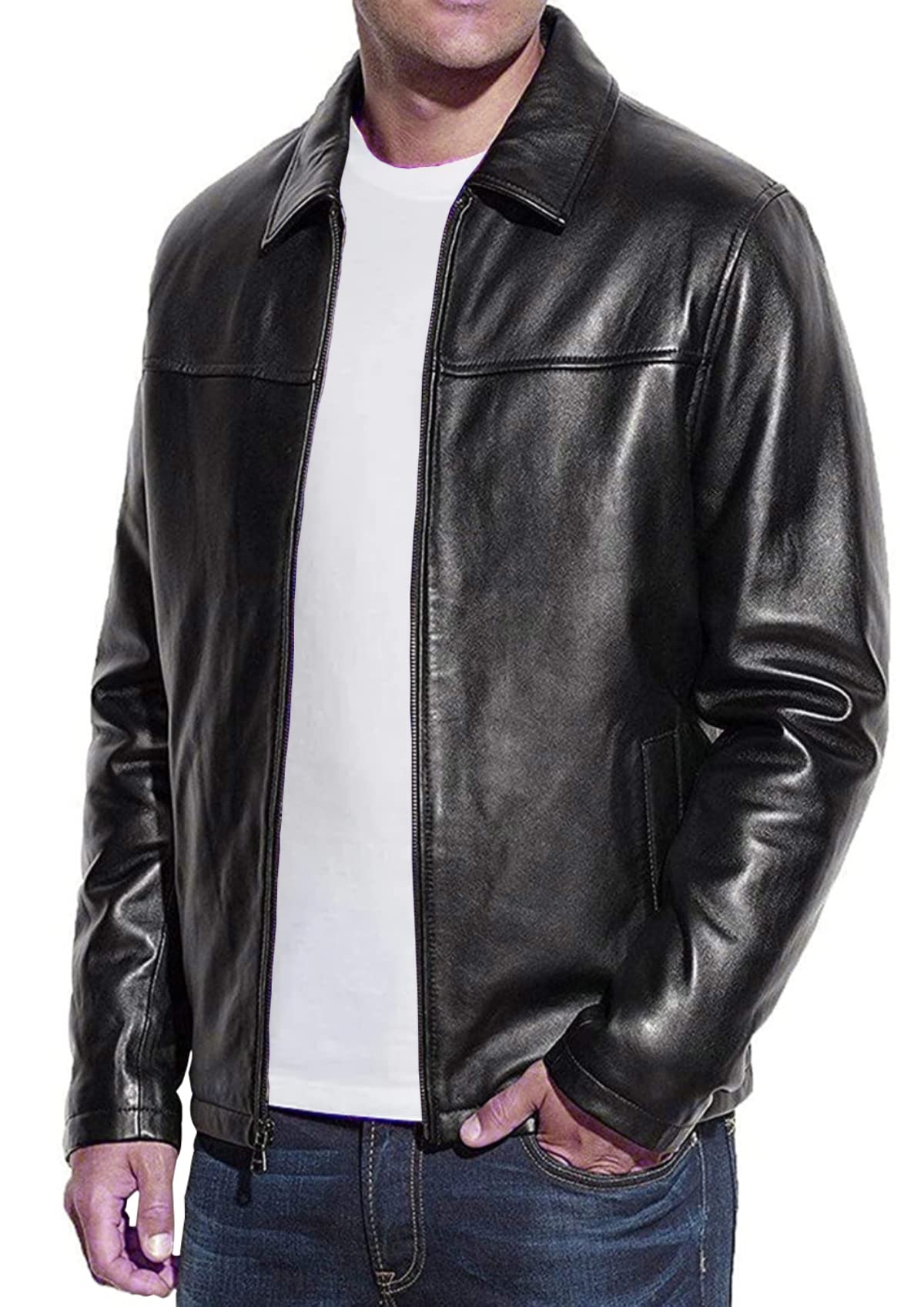 Chaqueta Estilo Motociclista para Hombre de Cuero Genuino de Cordero | Chaquetas de Motociclista para Hombre (S)